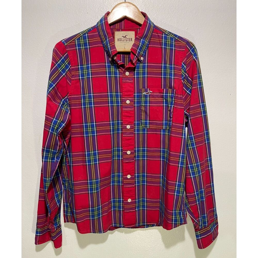 Hollister button up shirt VTG Y2K plaid long sleeves summer casual red men L